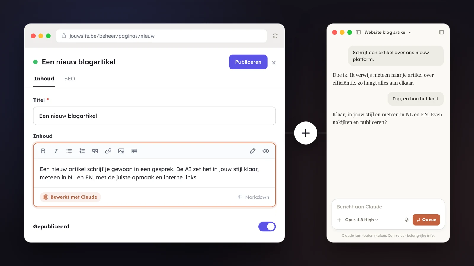 Een CMS-editor met een AI-assistent die de content beheert